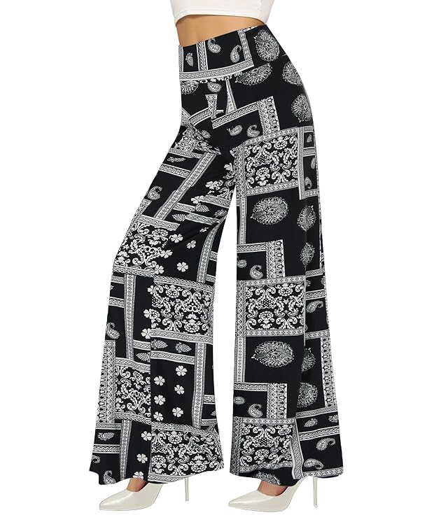 QGGQDD Wide Leg Palazzo Pants for Women - Casual Soft High Waist Lounge Pants Loose Comfy Stretchy Trousers