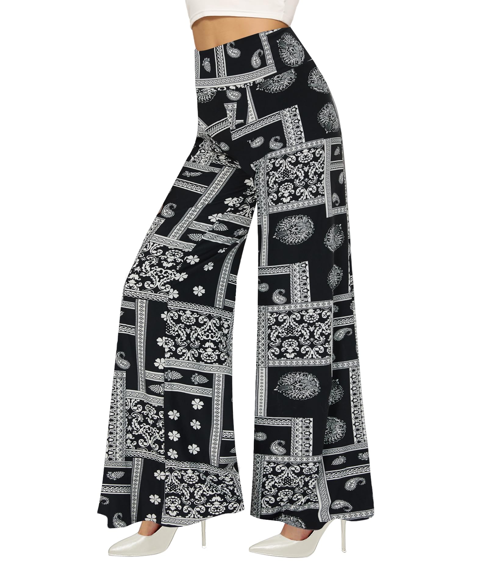 QGGQDD Wide Leg Palazzo Pants for Women - Casual Soft High Waist Lounge Pants Loose Comfy Stretchy Trousers