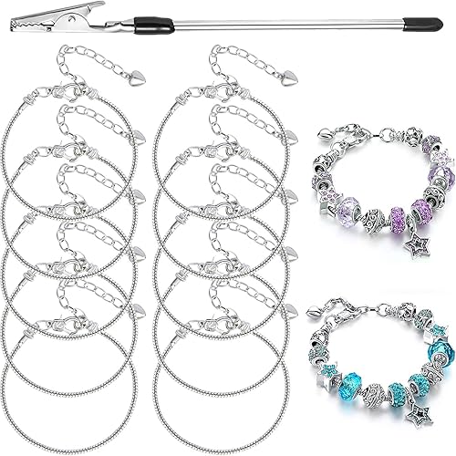 Vista 12 de 20 piezas Cadena de serpiente con dije y ayudante de pulsera, Cadenas de serpiente ajustables con cierre de langosta y cadena extensora