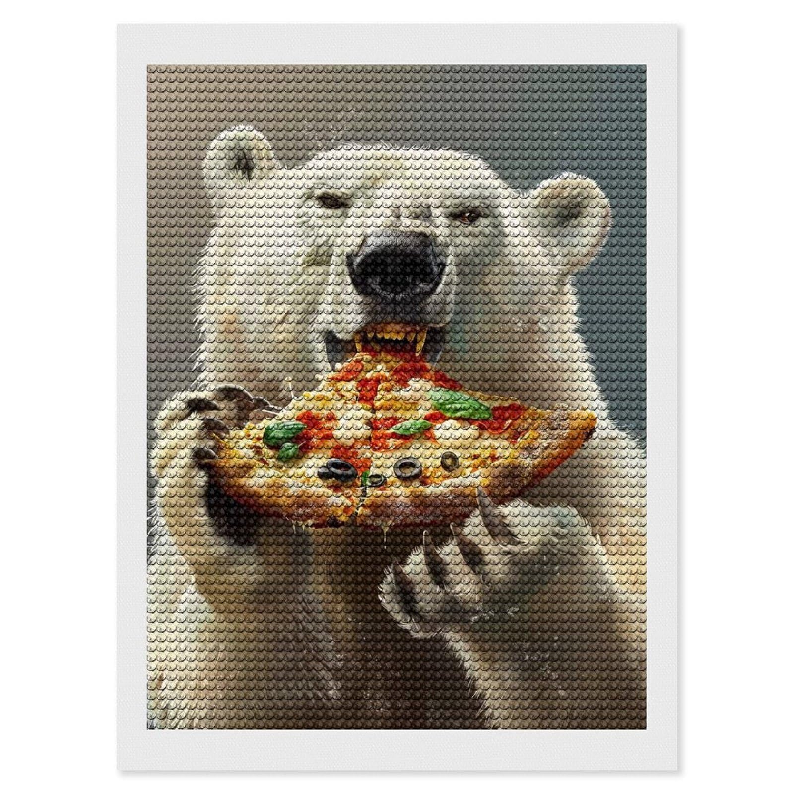 Junmoney Polar Bear Pizza Diamond Art Kit 12"x16", Gift Idea, for Family Craft Time, Mindful Craft Activity, Boho Decor, Relaxing DIY Hobby