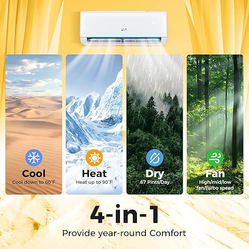 Miniatura 4 de COSTWAY Aire acondicionado mini split de 18,000 BTU, Energy Star, con bomba de calor, unidad de AC dividida con inversor 21 SEER2 con temporizador