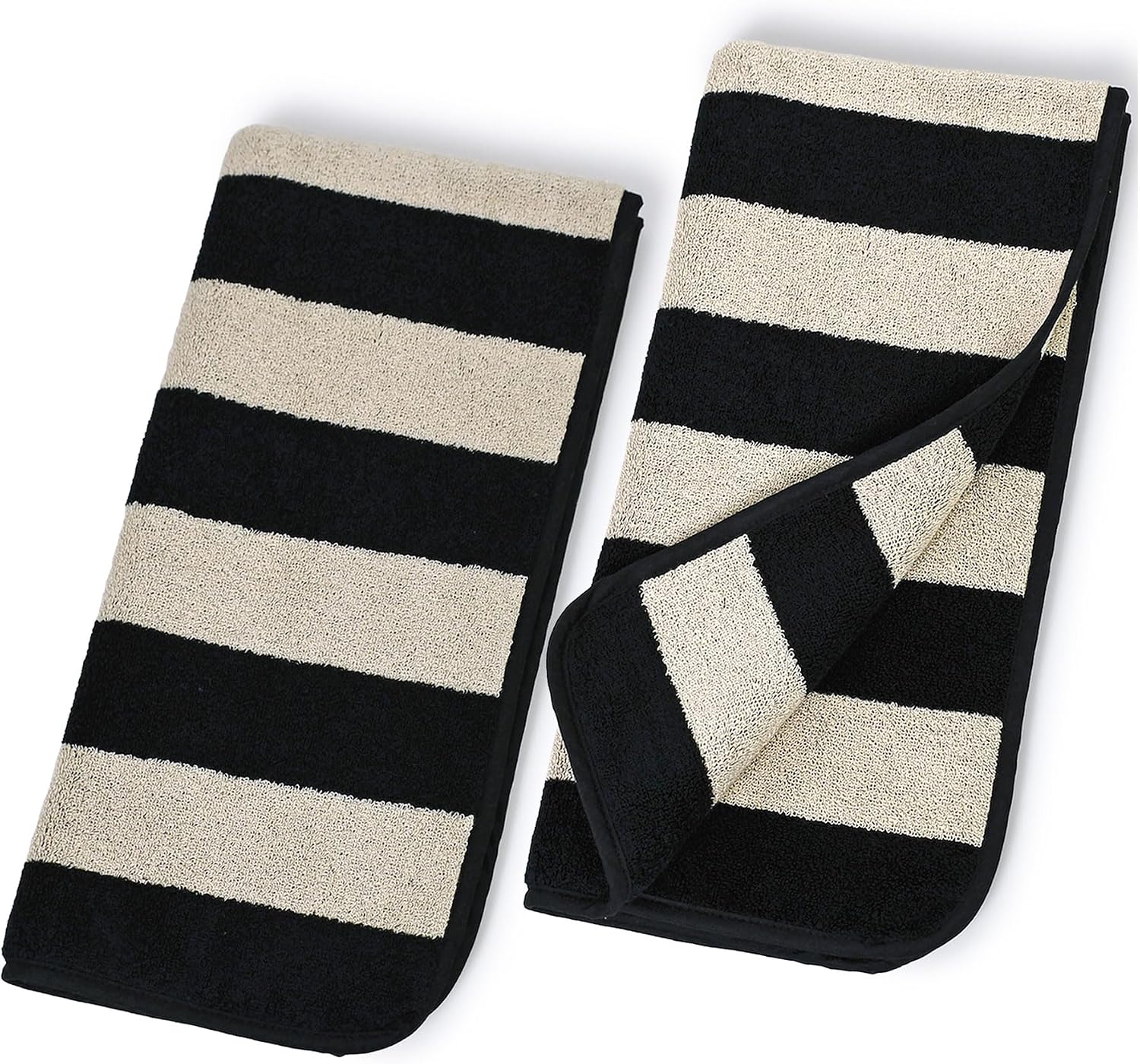 2-Piece Hand Towels for Bathroom Kitchen Decor - Black & Cream Stripe