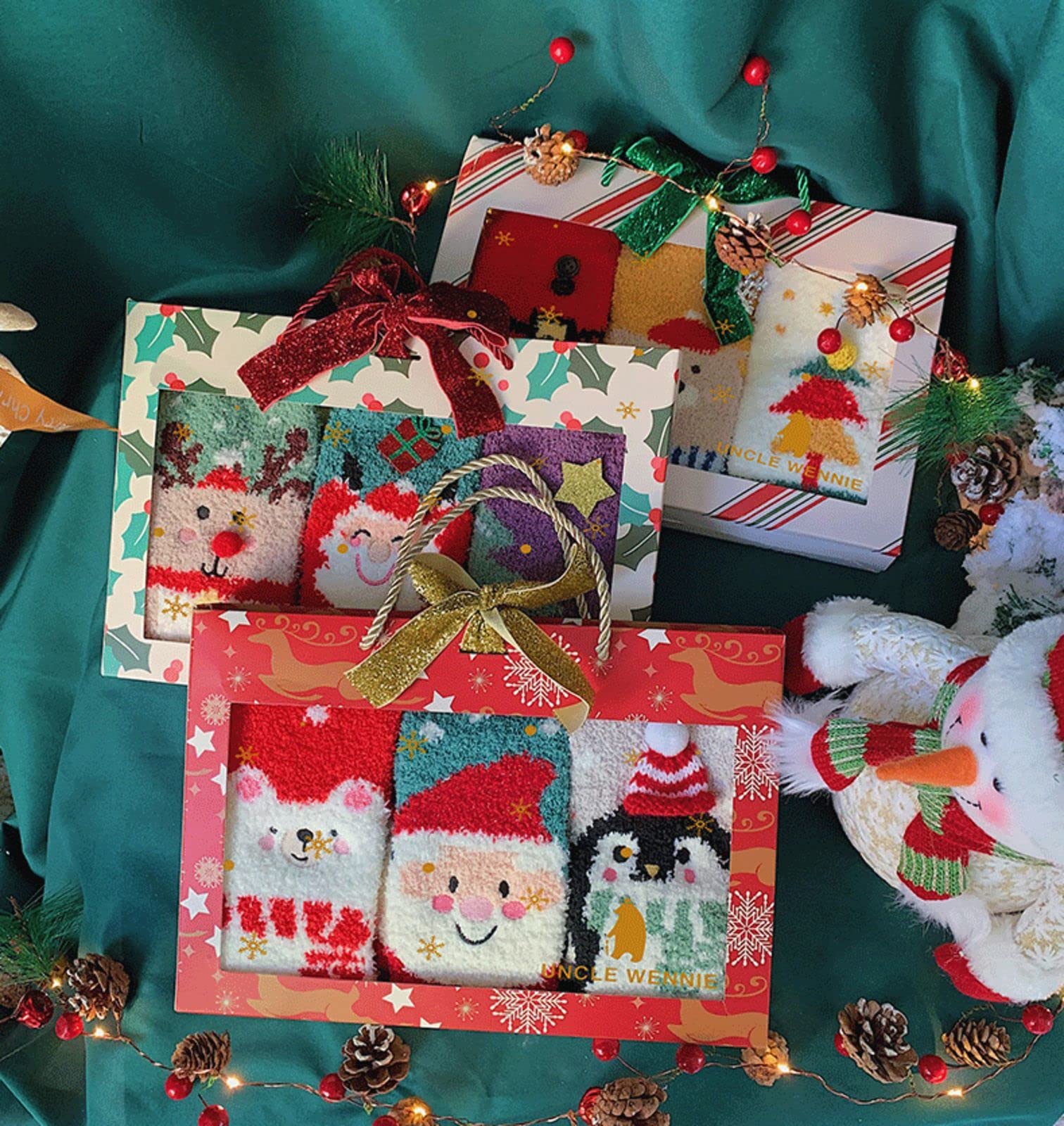 NIBHZ Lustige Weihnachtssocken für Frauen – lustige Frauen, kuscheliges Crew-Baumwollsocken-Set, Box B
