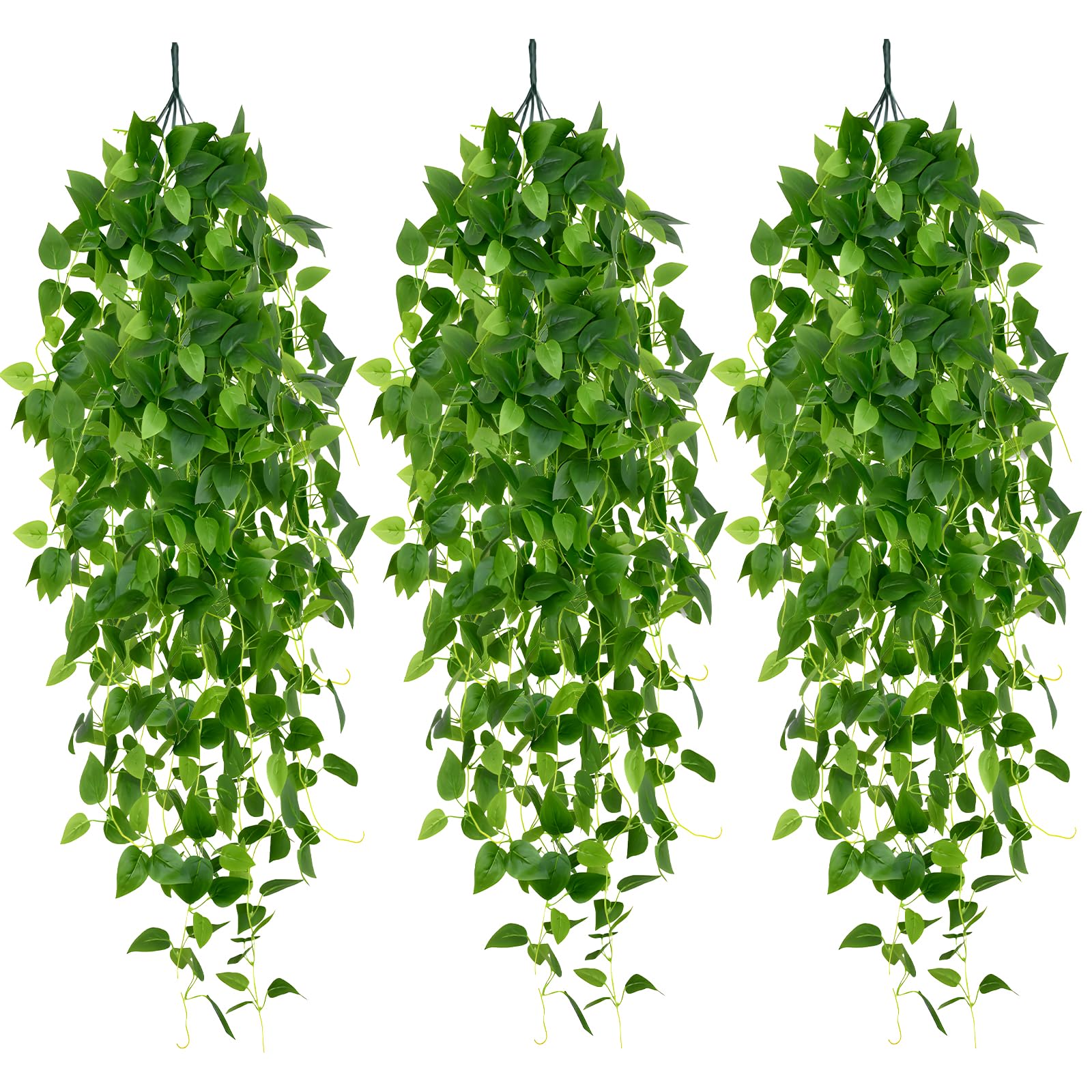 Vautvis Künstliche Hängepflanzen, 3 Stück Kunstpflanze Hängend, Hängepflanze hängend Plastik, Hängepflanze Künstlich Für Draußen Dekopflanzen Fake Plant Deko Für Büro, Garten, Zuhause, Balkon