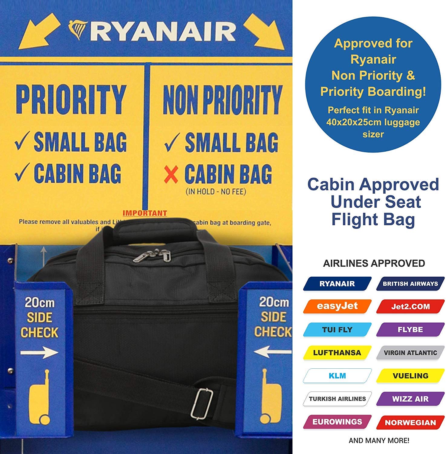 Buy Aerolite 55x40x20 Expandable 42L Suitcase CarryOn Cabin Luggage Trolley + 40x20x25 Ryanair
