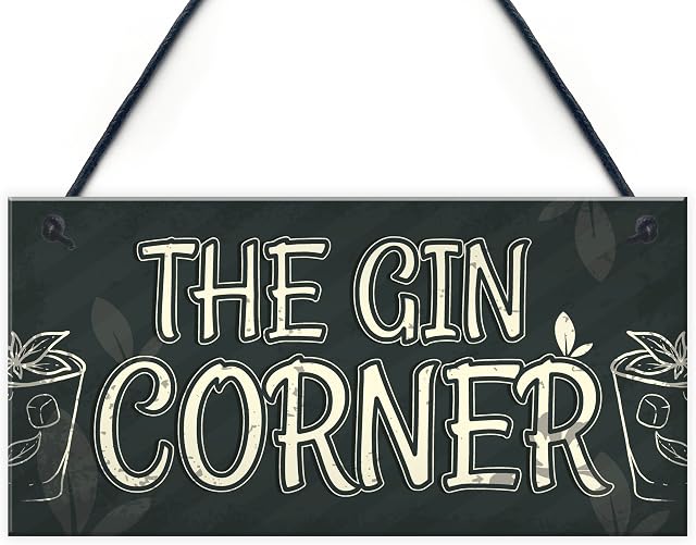 RED OCEAN The Gin Corner Garden Sign Gin & Tonic Plaque Funny Alcohol Home Bar Pub Sign Party Gift