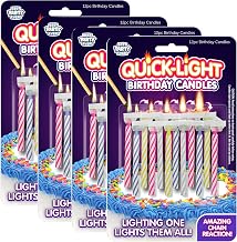 BEST PARTY EVER! Quick Light Birthday Candles - Amazing Chain Reaction - Lighting One Candle Lights Them All - Multi-Color - Great for Birthdays and More - 4-Pack (48 Candles)