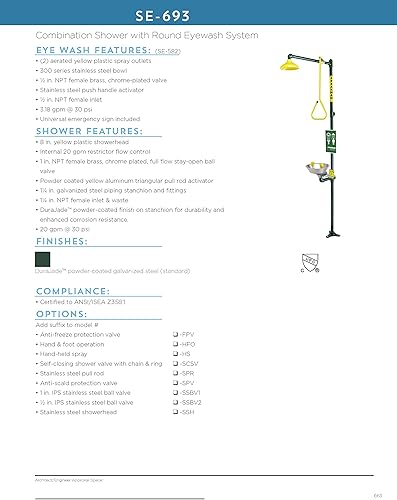 Miniatura 3 de Speakman SE-693 Traditional Series Combinación de emergencia Lavaojos y ducha estación de seguridad esencial, puntal de 1.25 pulgadas, cuenco de