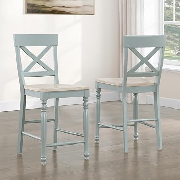 Steve Silver Furniture Darcy Green Counter Chairs, Set of 2 Chairs, 24-Inch Seat Height, Dining Room/Kitchen, Ergonomic Ladder-Back, 300lb Capacity, 22.75" L x 18" W x 41.25" H, Green