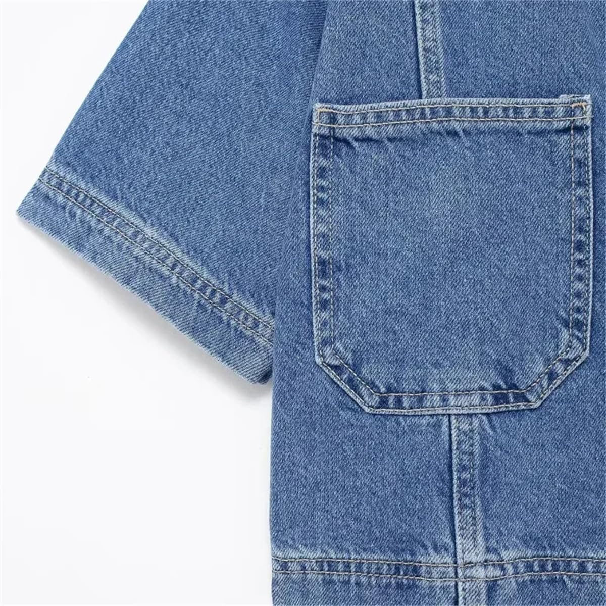 Women's Fashion Short Sleeve Cropped Shirt Streetwear Summer Office Casual Denim Button Shirt Cropped Top