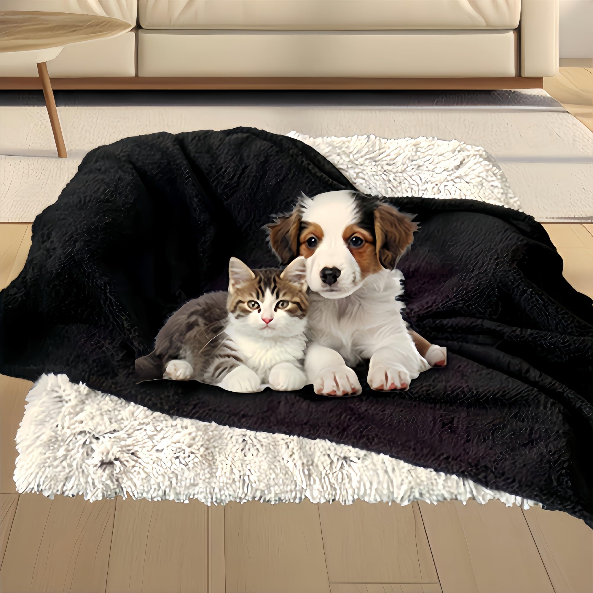 Couverture imperméable chien et chat XL plaid flanelle noir pour lit et canapé