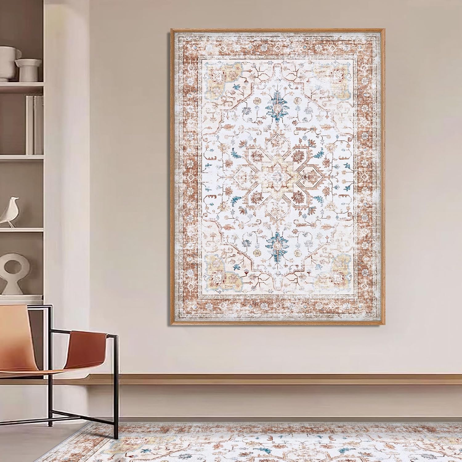 8x10 Area Rugs Living Room: Washable Boho Vintage Medallion Rug Indoor Soft Non Slip Ultra Thin Non-Shedding Large Carpet for Bedroom Classroom Home Office (Olive Brown 8'x10')