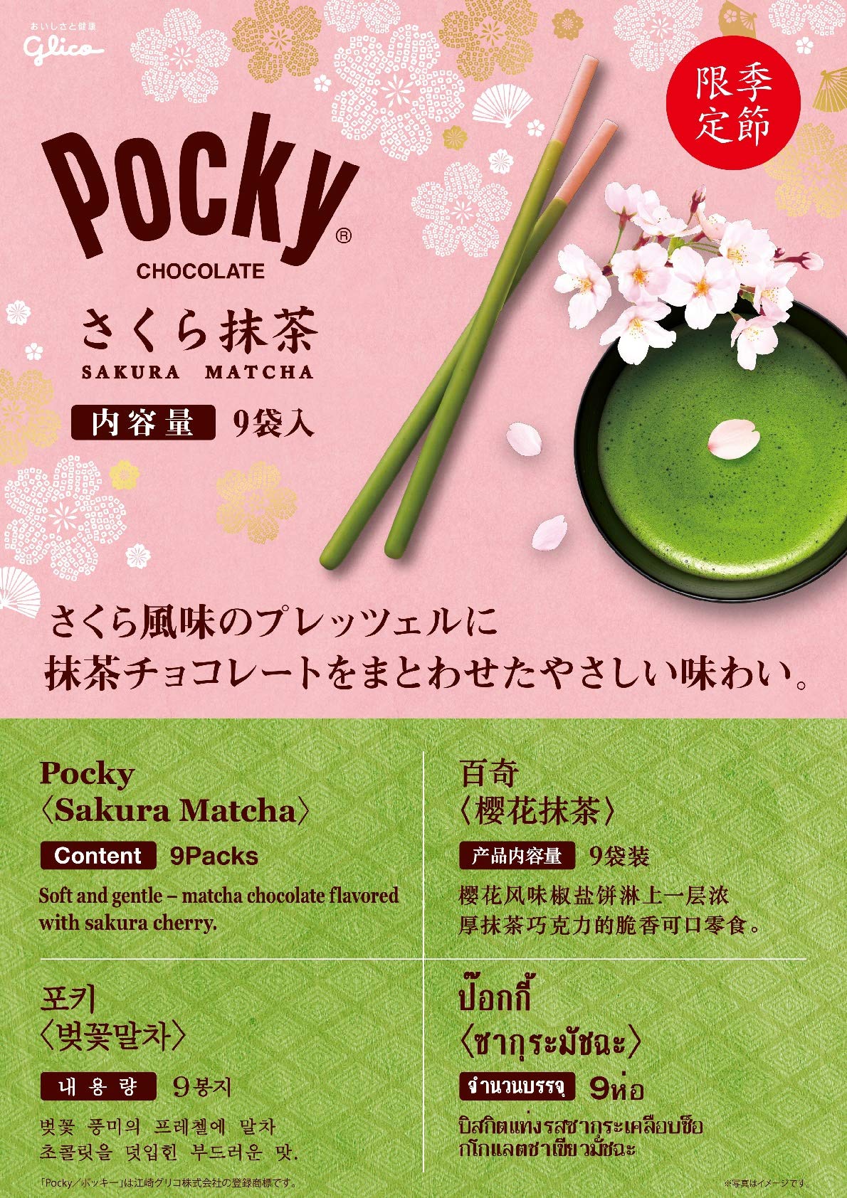 Glico Japan Pocky Chocolate Taste of Japan Special Spring Seasonal Limited Edition Sakura Matcha Green Tea flavor 9 — view 6