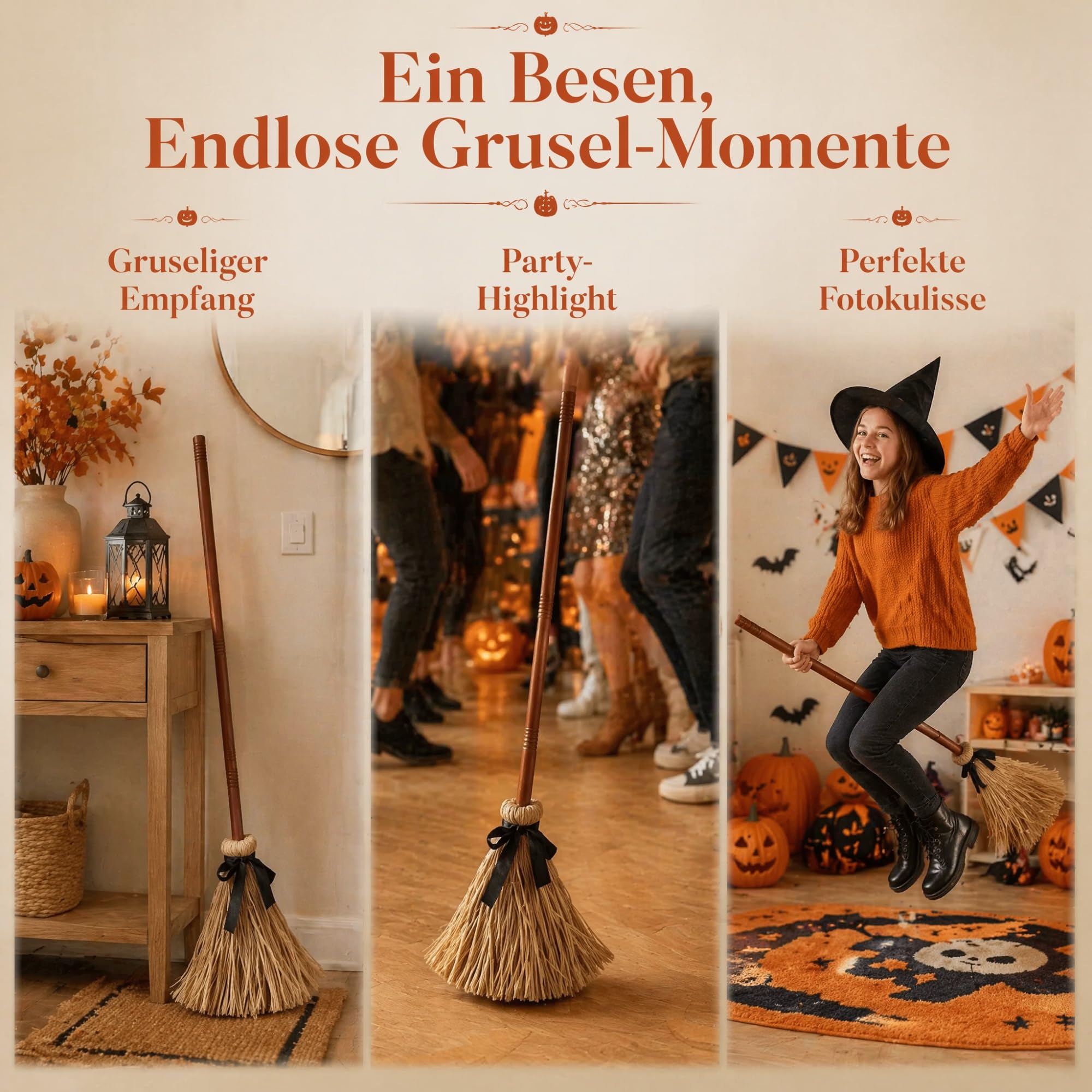 Hexenbesen, Magischer Besen, Schwimmender Besen | Licht und Bewegungssensor, Große Grusel Sound Deko, tanzend, beweglich, für Party Haus Garten Flur Terrasse Spukhaus(2PCS)