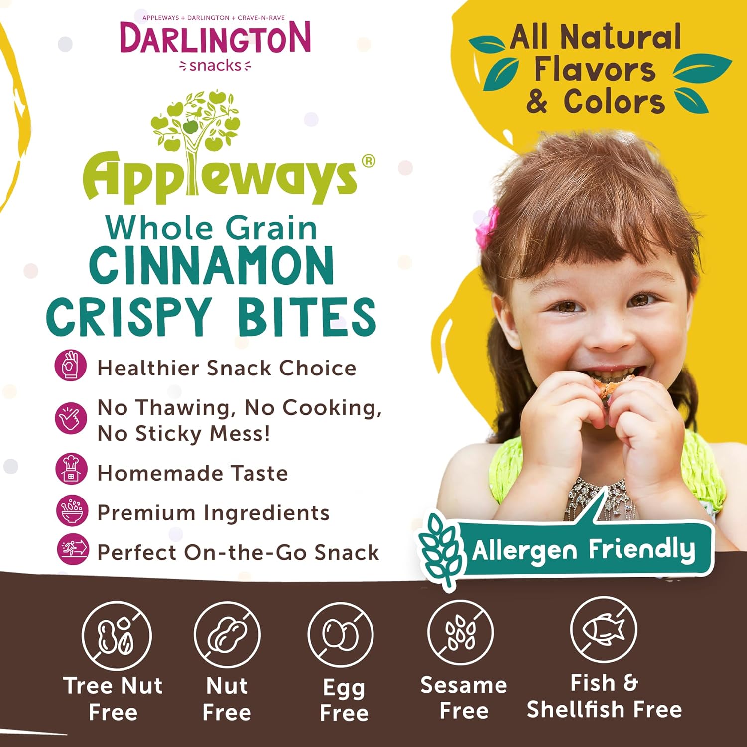 Appleways Whole Grain Cinnamon Crispy Bites, 1 oz, 20 Count - Individually Wrapped Whole Grain Snacks, No Preservatives, Lunchbox Friendly, Nut-Free, Healthy Snacks for Adults & Kids