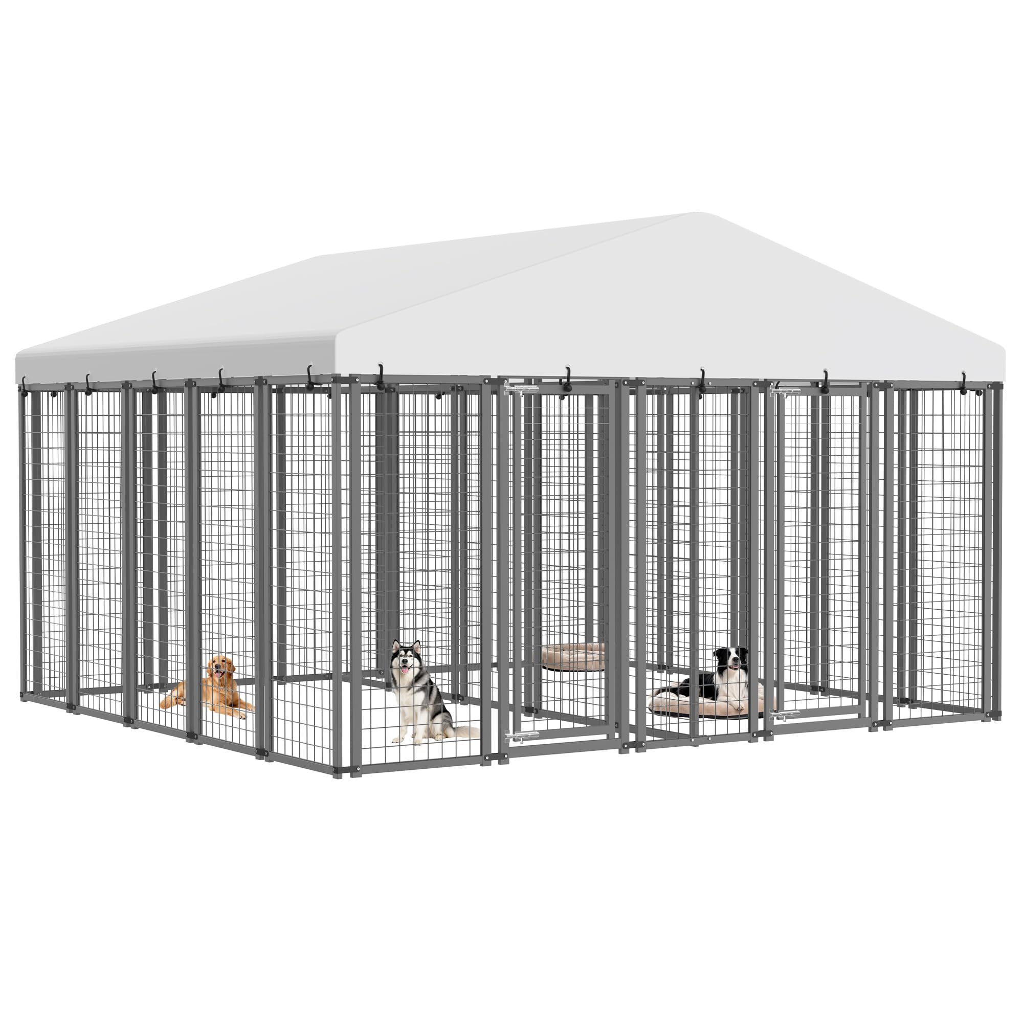 10x10 ft Outdoor Dog Kennel with Divider, Heavy Duty Dog Pen
