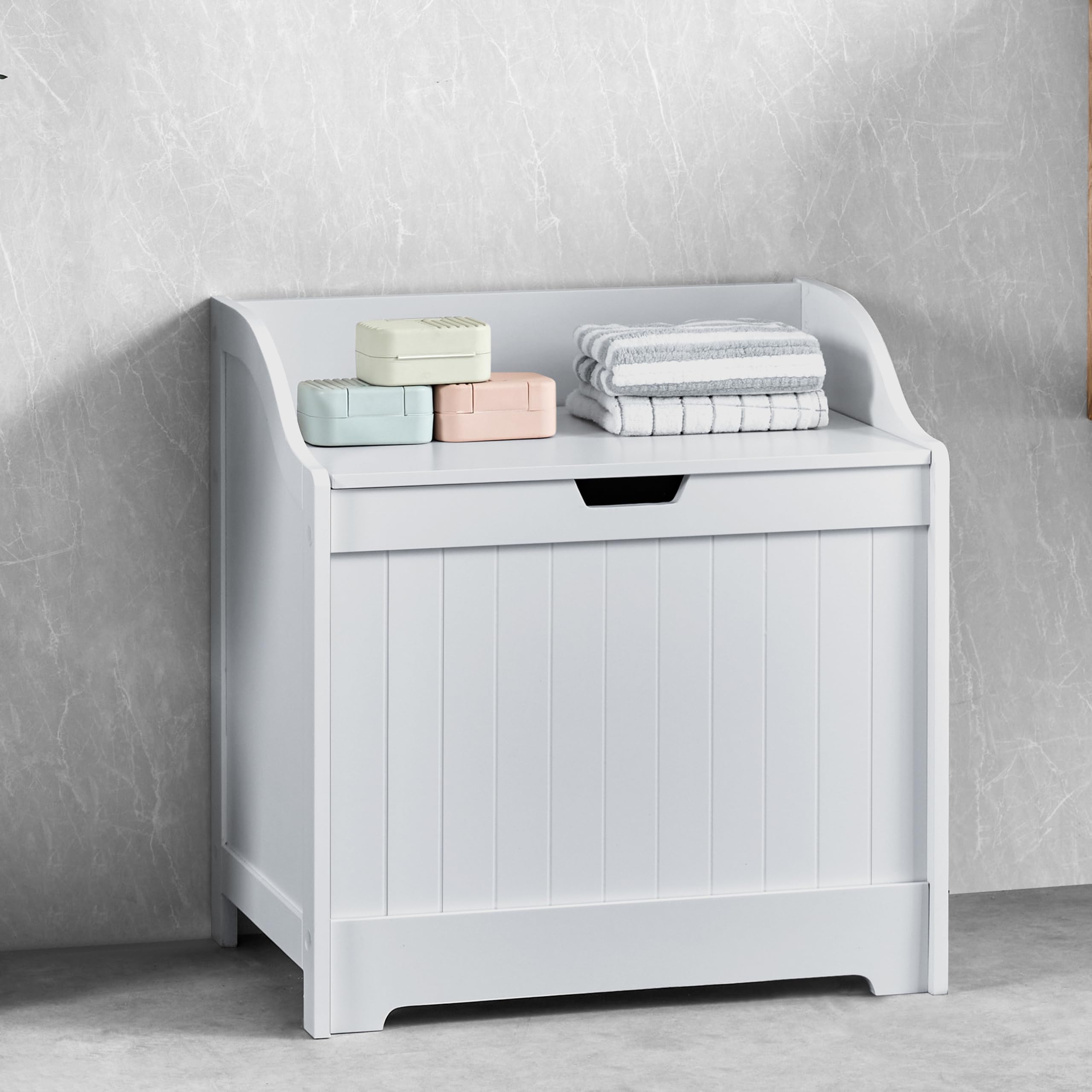Home Discount Priano Armadio Bagno, armadietto cassettiera pattumiera in Legno per Biancheria, Bianco