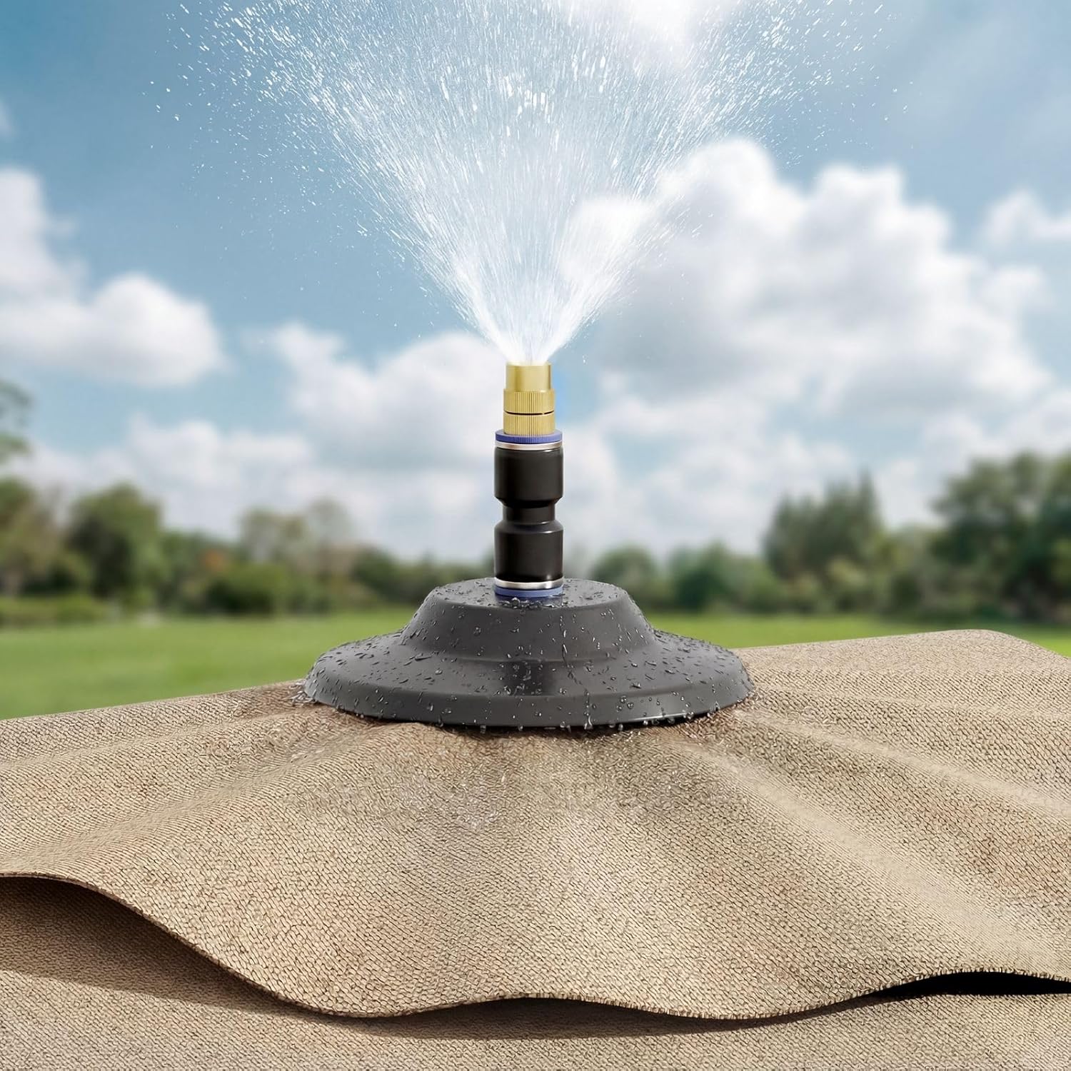 15 FT Patented Misting Patio Umbrella with Base, Outdoor Umbrella with Built-in Rechargeable Mist System