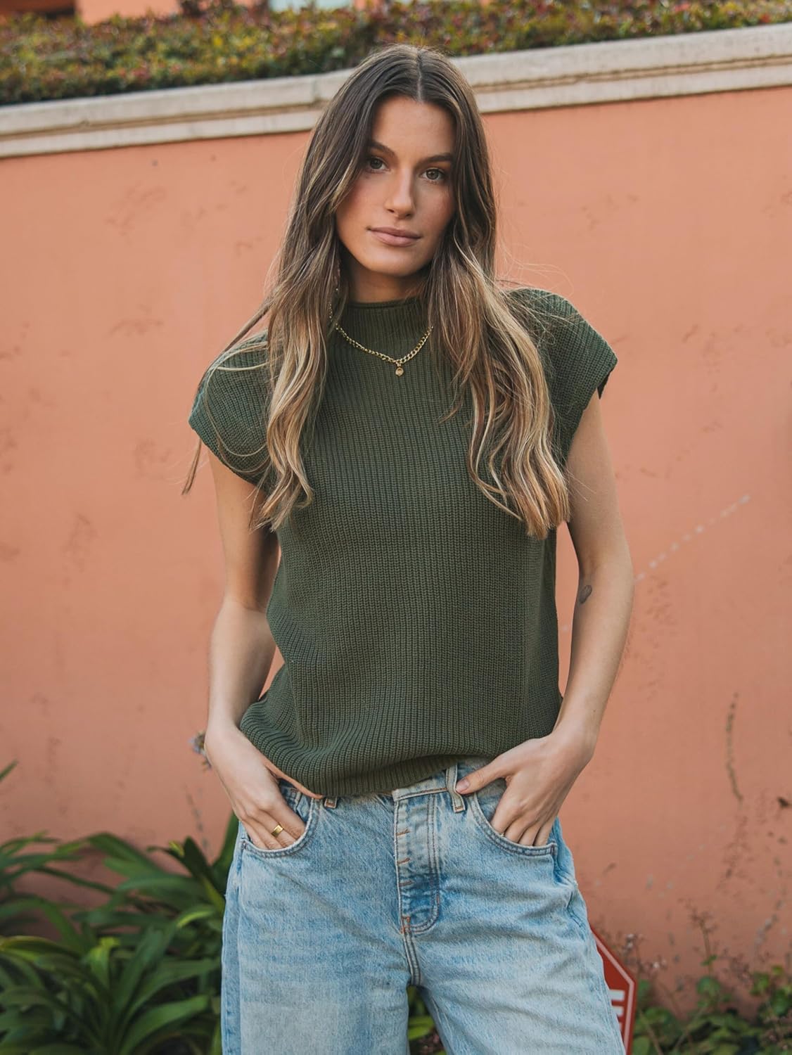 PRETTYGARDEN Womens Mock Neck Sleeveless Sweater Vest 2025 Summer Casual Fall Short Cap Sleeve Knit Ribbed Pullover Tank Tops - Image 4