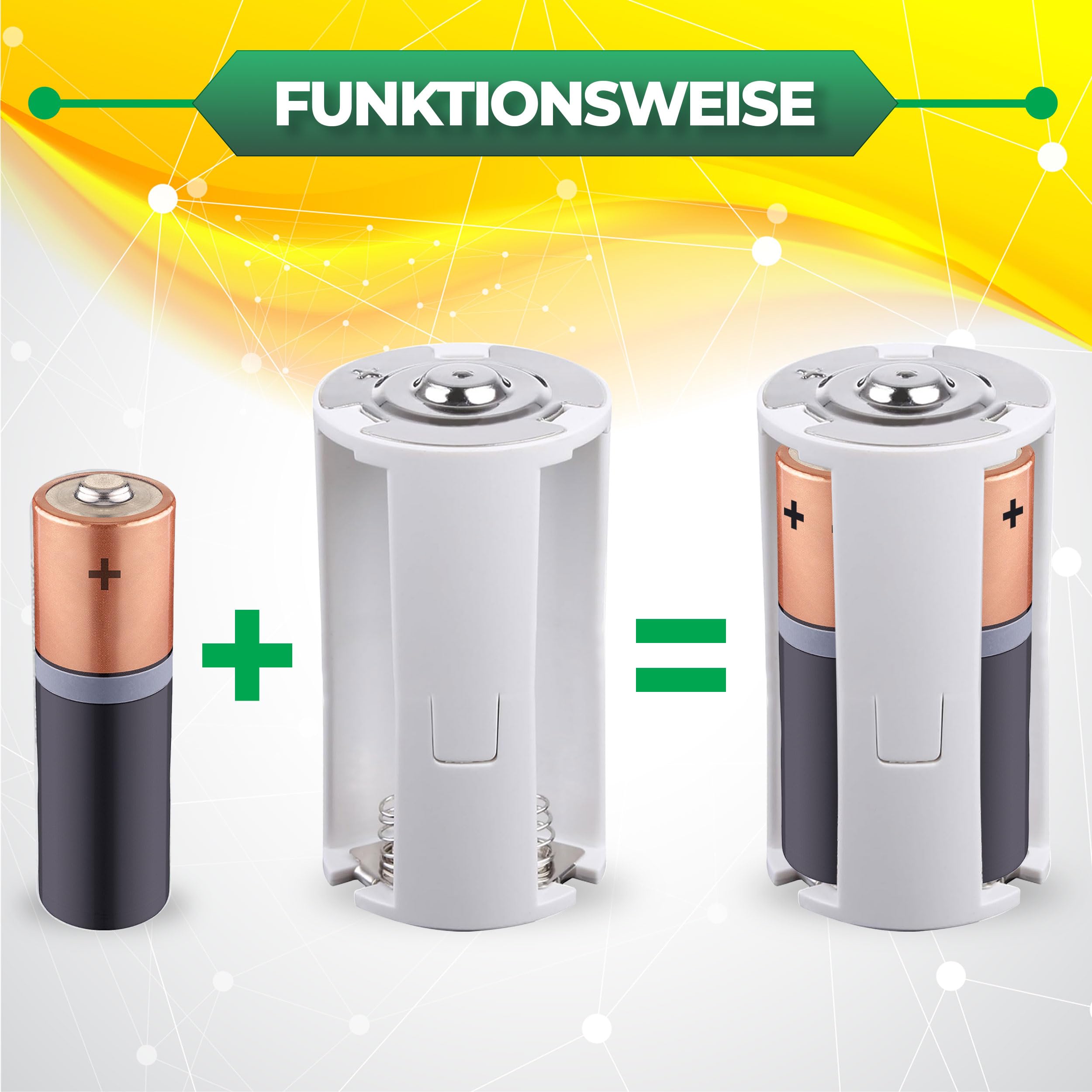 8X Batterieadapter AA auf D | Mignon auf Mono | D-Zellen Ersatz | 8er Set AA Akku für D-Batterien Geräte | Taschenlampe Radio Spielzeug