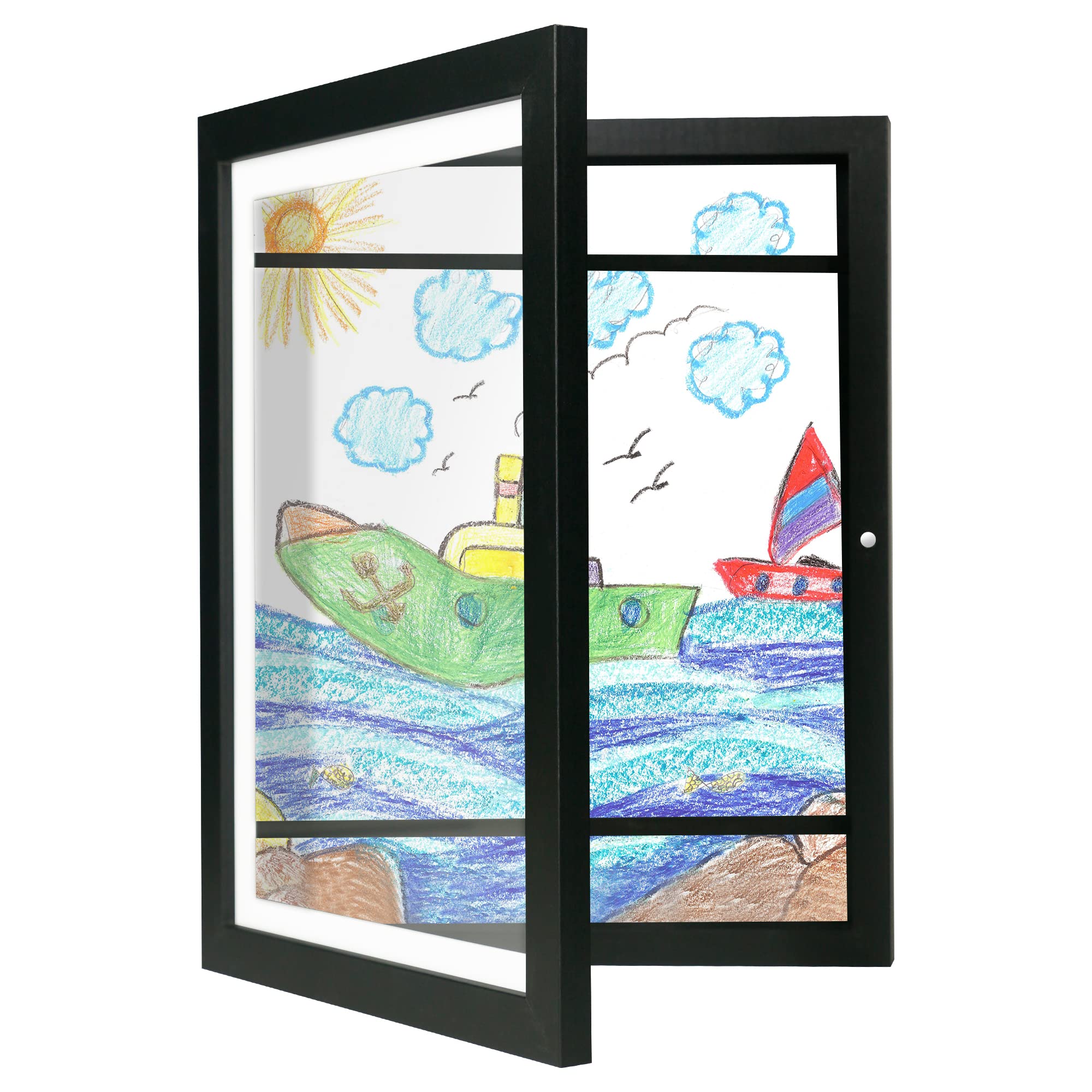 iRahmenKids Picture Frame, Art Frame in Black - Front Opening with Tempered Glass, 9x12 Kids Artwork Frames Changeable - Horizontal and Vertical Formats...