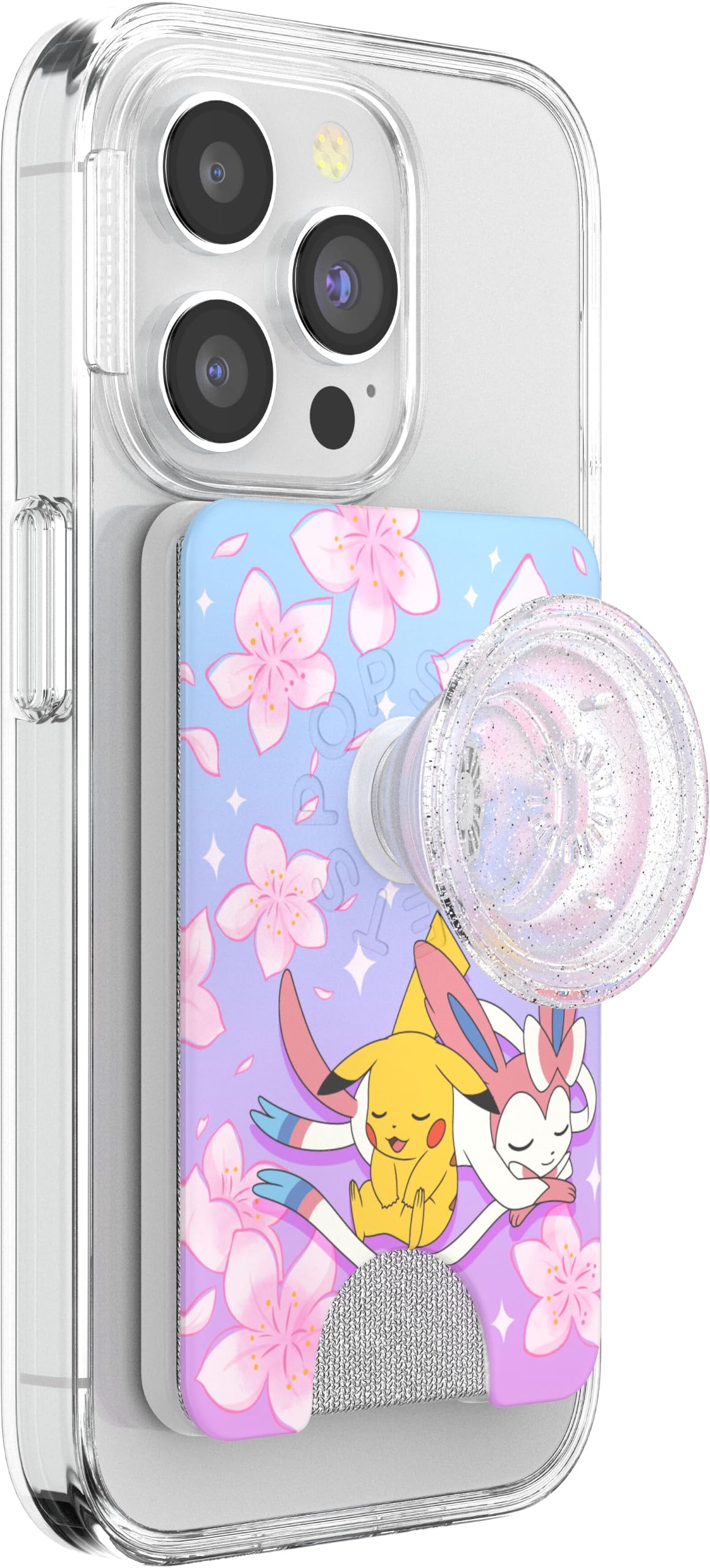 PopSockets Telefon-Geldbörse mit expandierendem Griff, Telefonkartenhalter, kabellos aufladbar, Geldbörse kompatibel mit MagSafe, Pokemon Fairy Type - Sakura Dreams | PopWallet, hält 3 Karten, magnetisch, abnehmbar, sicher, Pokemon, Gengar, Eevee, Ros