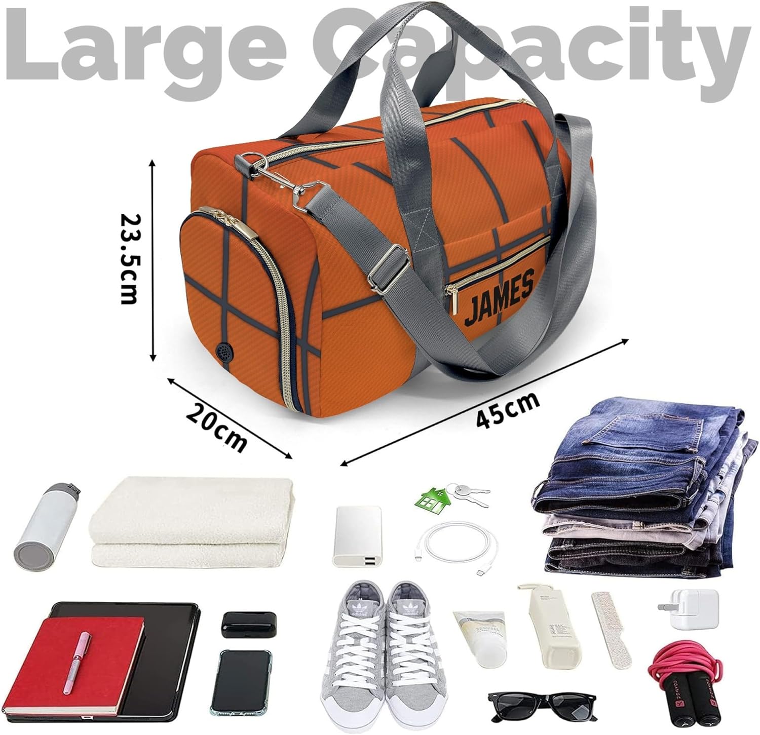 Personalized Duffel bag, Custom Small Gym Bag for Men Women, Basketball Sports Workout Travel Bag with Shoes Compartment, Weekender Bag, Sleepover Bag