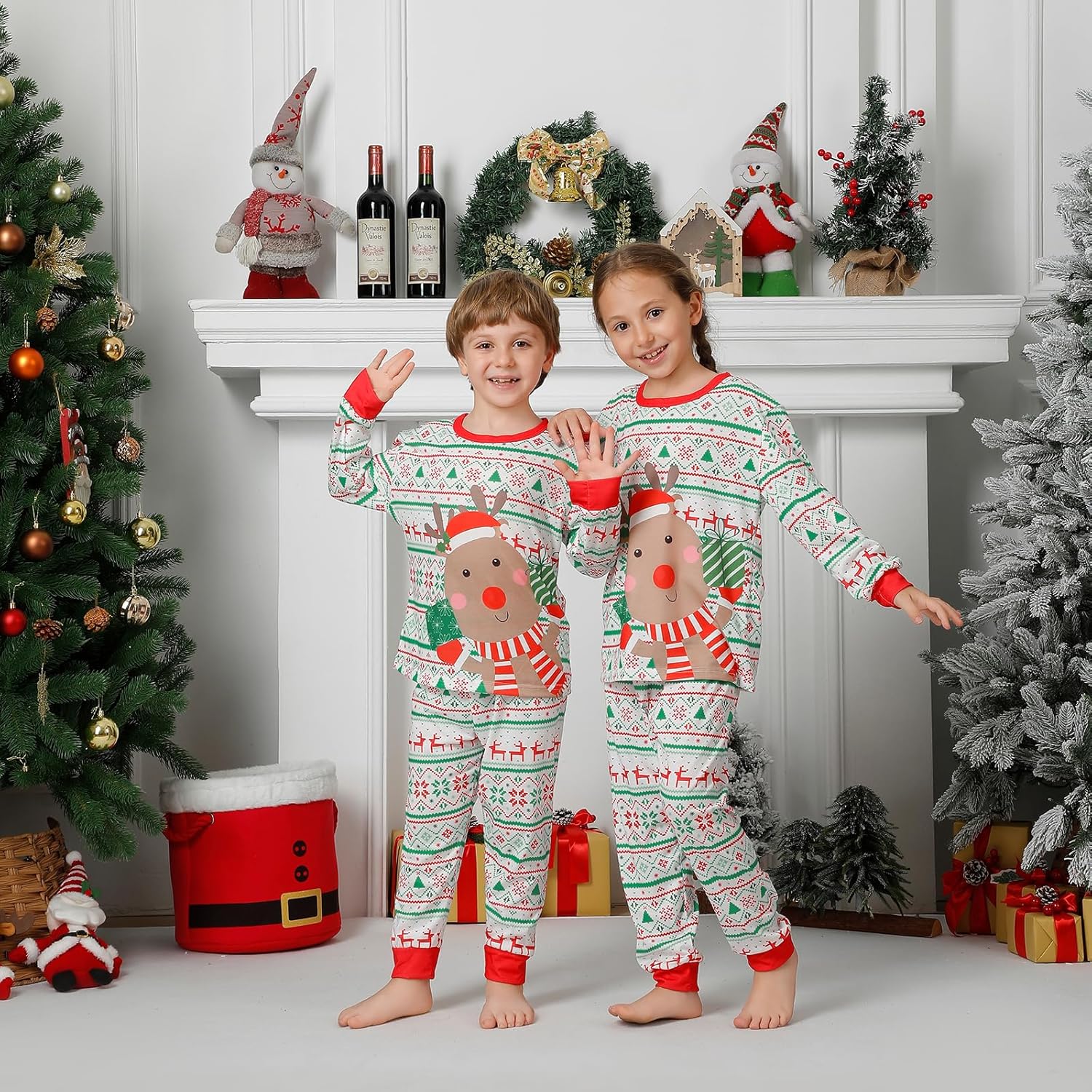 ANGELGGH Matching Family Christmas Pajamas Sets, Holiday PJs with Top and Pants, Cute 2 Piece Sleepwear for Couples/Women/Men (Green Reindeer, 12-14) - Image 4