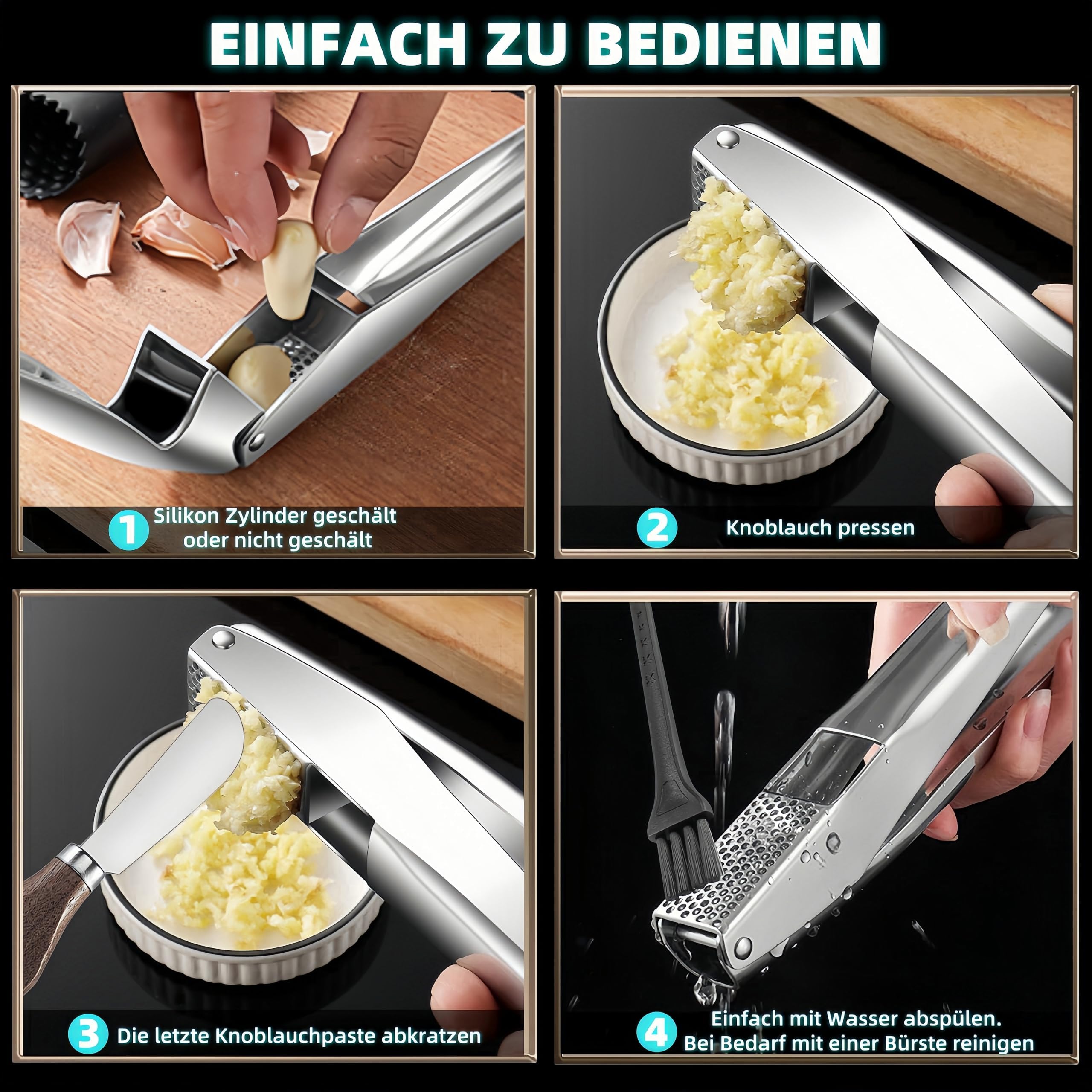 Spremiaglio Multifunzione Spremiaglio A Bilanciere In Acciaio Inox - Con Pelapatate E Spazzola Pela Aglio Elettrico