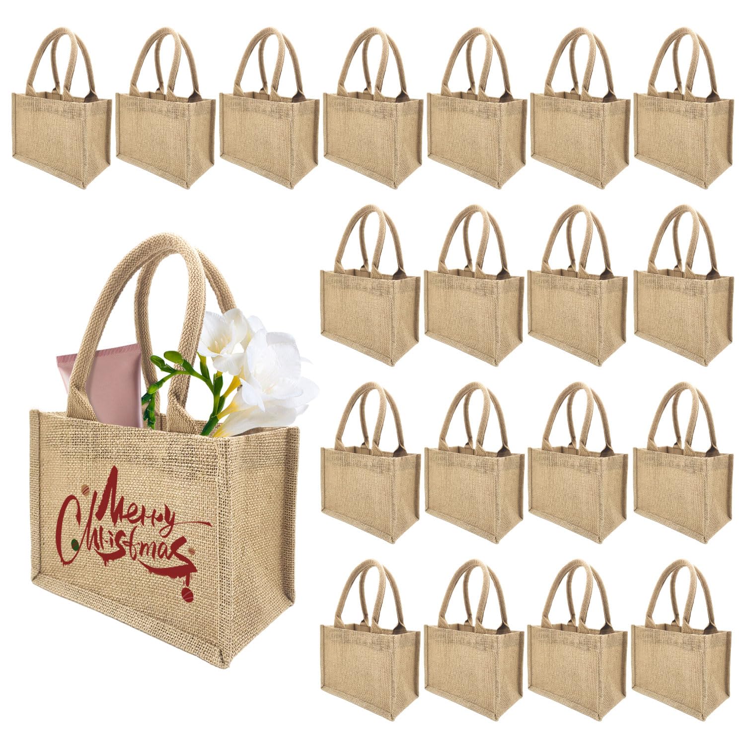 YOUKE OLA 20 Pack Jute Tote Bags Burlap Tote Bags Reusable Beach Bag Blank Canvas Grocery Bag for Women Bridesmaid Wedding Gift DIY 9.2 x 6.3 x 5.1 Inch