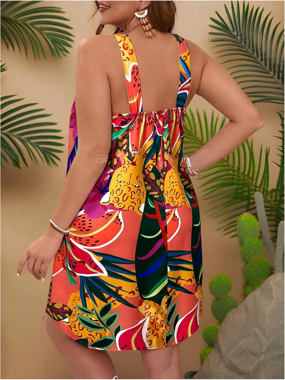 Floerns Women's Plus Size Summer Dress Cut Out Halter Neck Sleeveless Tropical Beach Dresses - Image 2