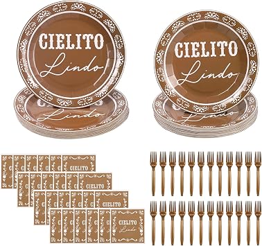 96 Pcs Cielito Lindo Baby Shower,Mexican Theme White Talavera Tableware Baby Shower Party Decoration Paper Plates and Napkins Sets,Cielito Lindo Party Decoration