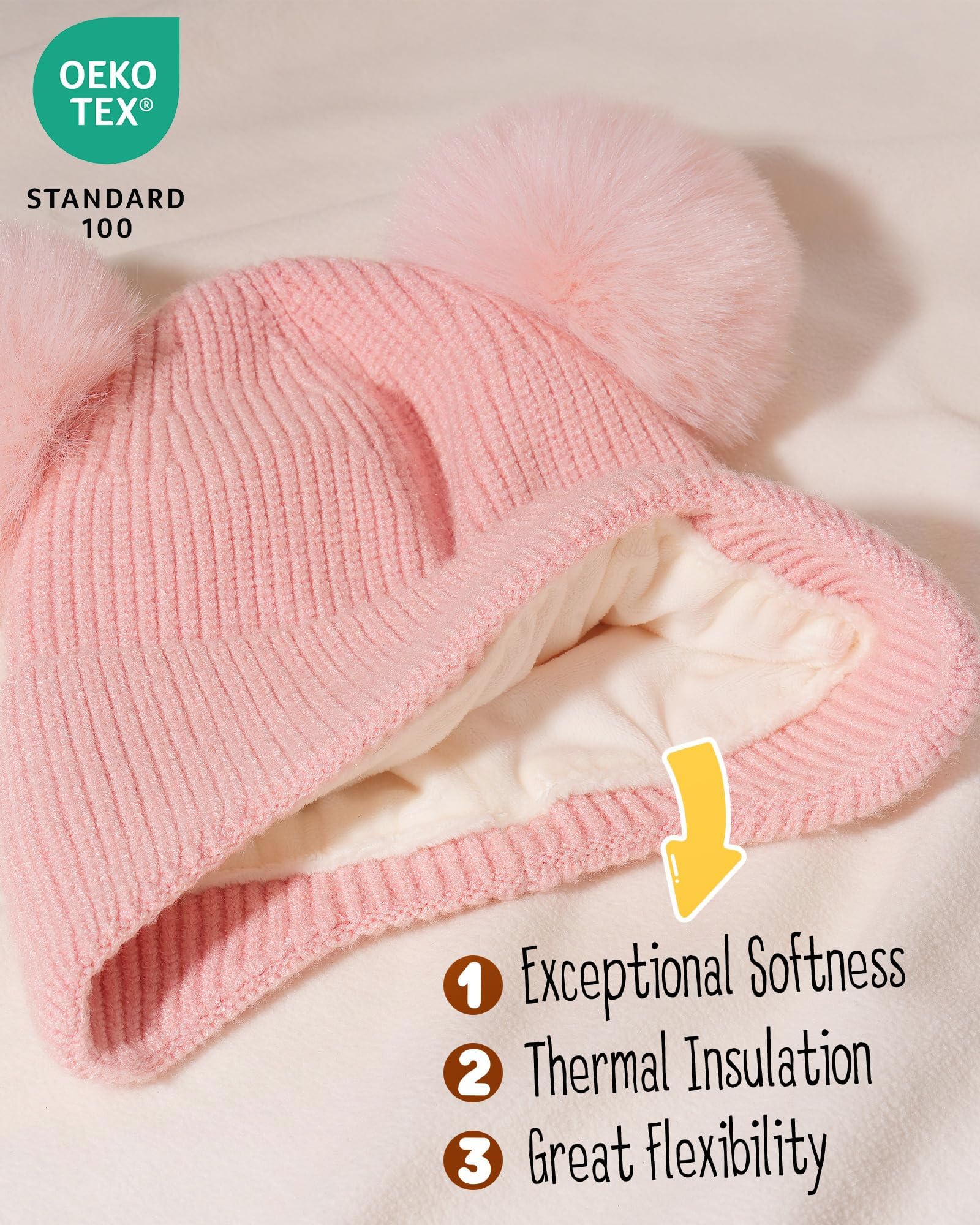 FURTALK Baby Toddler Winter Hat Pom Pom Beanie Girls Boys with Fleece Lined Kids Warm Cap