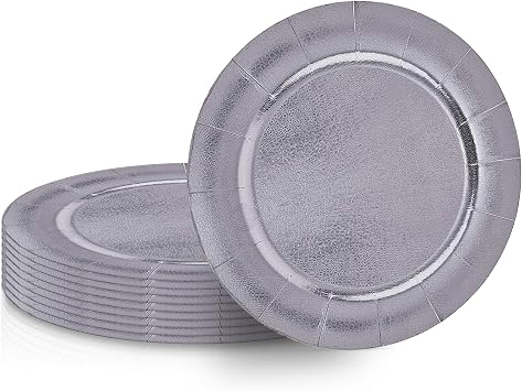 Silver Disposable Paper Charger Plates - 13" Pack of 20 - Perfect for Weddings, Birthdays, Anniversaries & More