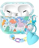 Kokaaee for Apple for Airpod Pro 2/1 Case - Kawaii Cute Girly Aesthetic Girls Women Protector Liquid Glitter Bling Sparkly Design Keychain Cover Funda for Air Pod Pro 2/1 Gen, Dinosaur