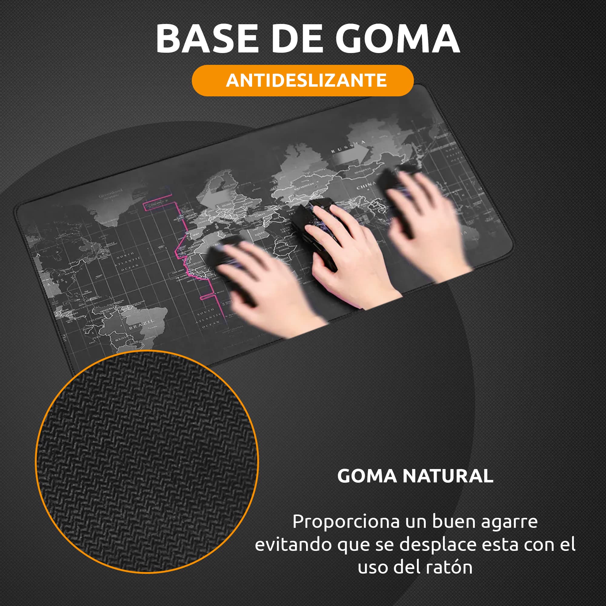 Alfombrilla para Ratón Mousepad XXL, Alfombra Gaming Base de Goma Antideslizante PC Tapete con Microfibras, Mapamundi, Accesorios de Oficina. (Worldmap, 80x30 cm)