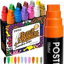 ZENO Jumbo Acrylic Paint Pens, 12 Colours, 3-in-1 Chisel Tip, Waterproof