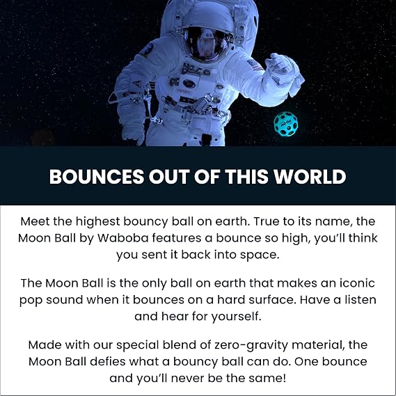 Waboba Moon Ball – am Höchsten Springender Gummiball – Patentiertes Original-Design – Ballkrater Erzeugen beim Aufprall EIN knallendes Geräusch – Leicht Greifbar – Flummies für Kinder