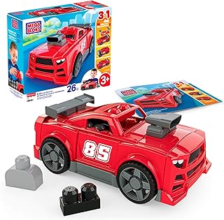 Fisher-Price 3-in-1 Build & Go Race Car Block Toy | 26 Pieces, Rolling Wheels, Pickup Truck and Hot Rod Rebuild, Red, Preschool Kids Ages 3+ Years, Easy to Build