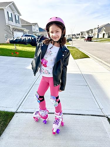 Miniatura 6 de MammyGol Patines de ruedas para niños y niñas, 4 tamaños ajustables para niños y jóvenes, con todas las ruedas iluminadas, patines cuádruples para