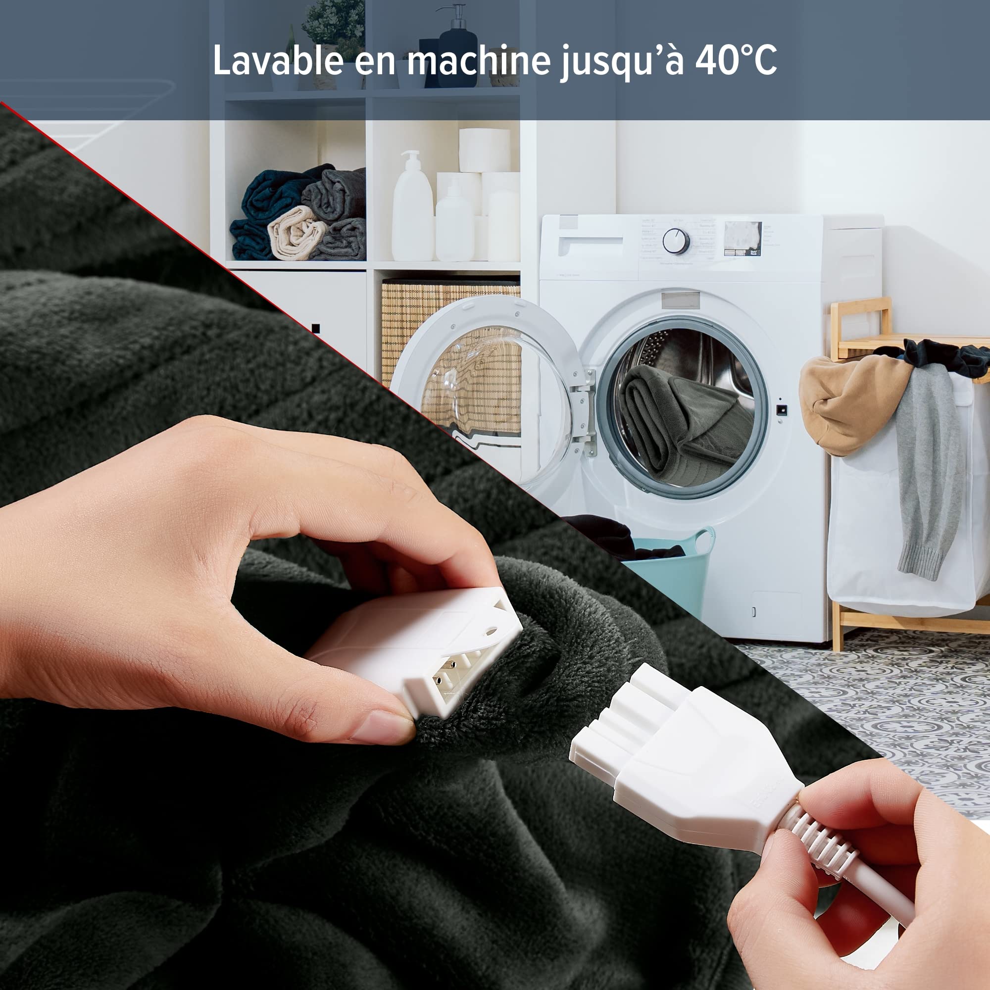 Arebos Couverture chauffante 200x180 cm | Arrêt automatique, minuterie, protection contre la surchauffe, fonction de préchauffage | 9 niveaux de chauffage | contrôleur amovible inclus | Anthracite