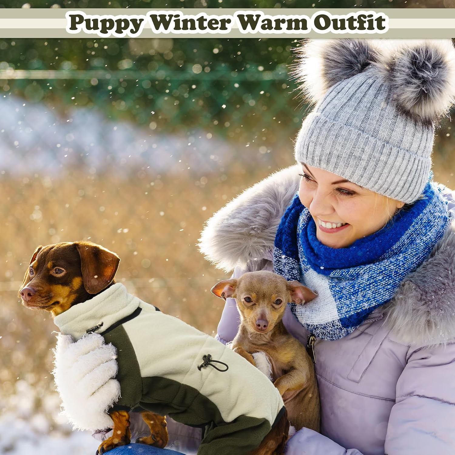 T'CHAQUE Dog Winter Coat, Warm Polar Fleece Jacket Puppy Sweaters for Small Dogs, Removable Turtleneck Puppy Padded Coats,Windproof Cozy Pet Outfits for Chihuahua,Pomeranian, Poodle, ApricotGreen, S