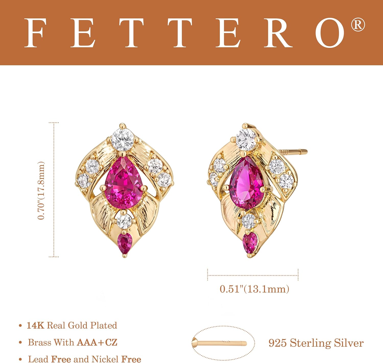 FETTERO Stud Earrings for Women - 14K Gold Plated CZ Hypoallergenic Earrings Studs Dainty Black CZ Leaf Gold Earrings for Women Trendy Statement Jewelry - Image 6