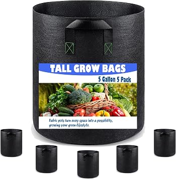 Tall Fabric Pots for Plants, 5 Gallon 5 Pack