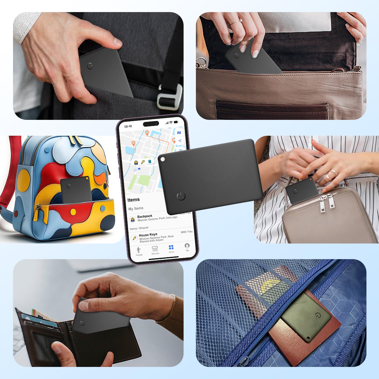 Tarjeta de rastreador de monederos, 2 unidades, buscador de billetera recargable, Find My (solo iOS), rastreador de teléfono móvil, IP67 resistente al agua, clasificador de objetos para