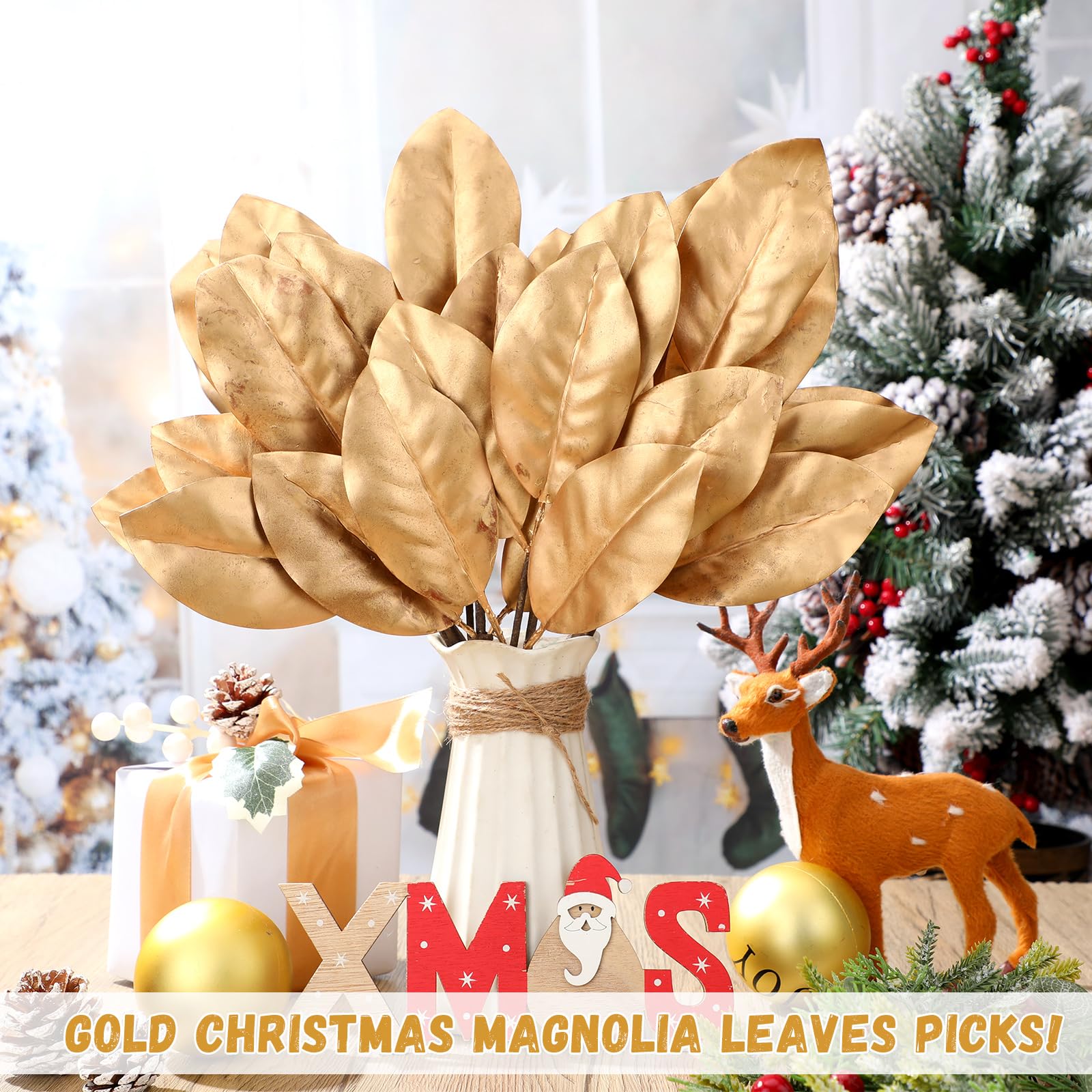 Thiccywoov 12 Stück 32,6 cm große Weihnachts-Magnolien-Plektren, künstliche Magnolien-Zweige, künstliche Weihnachts-Magnolienblätter, Picks für Vasen, Arrangement, Tischdekoration, Party, Weihnachten,