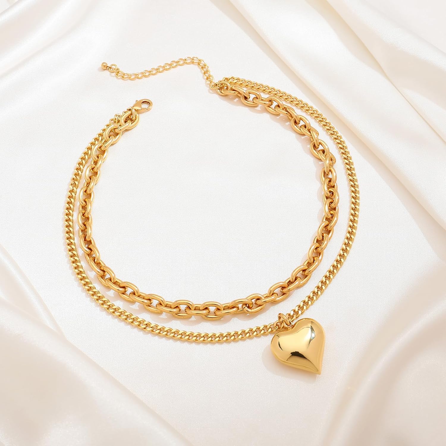 Heart Pendant Necklaces for Women Statement Chunky Chain Necklace Love Heart Charm Choker Necklace - Image 5