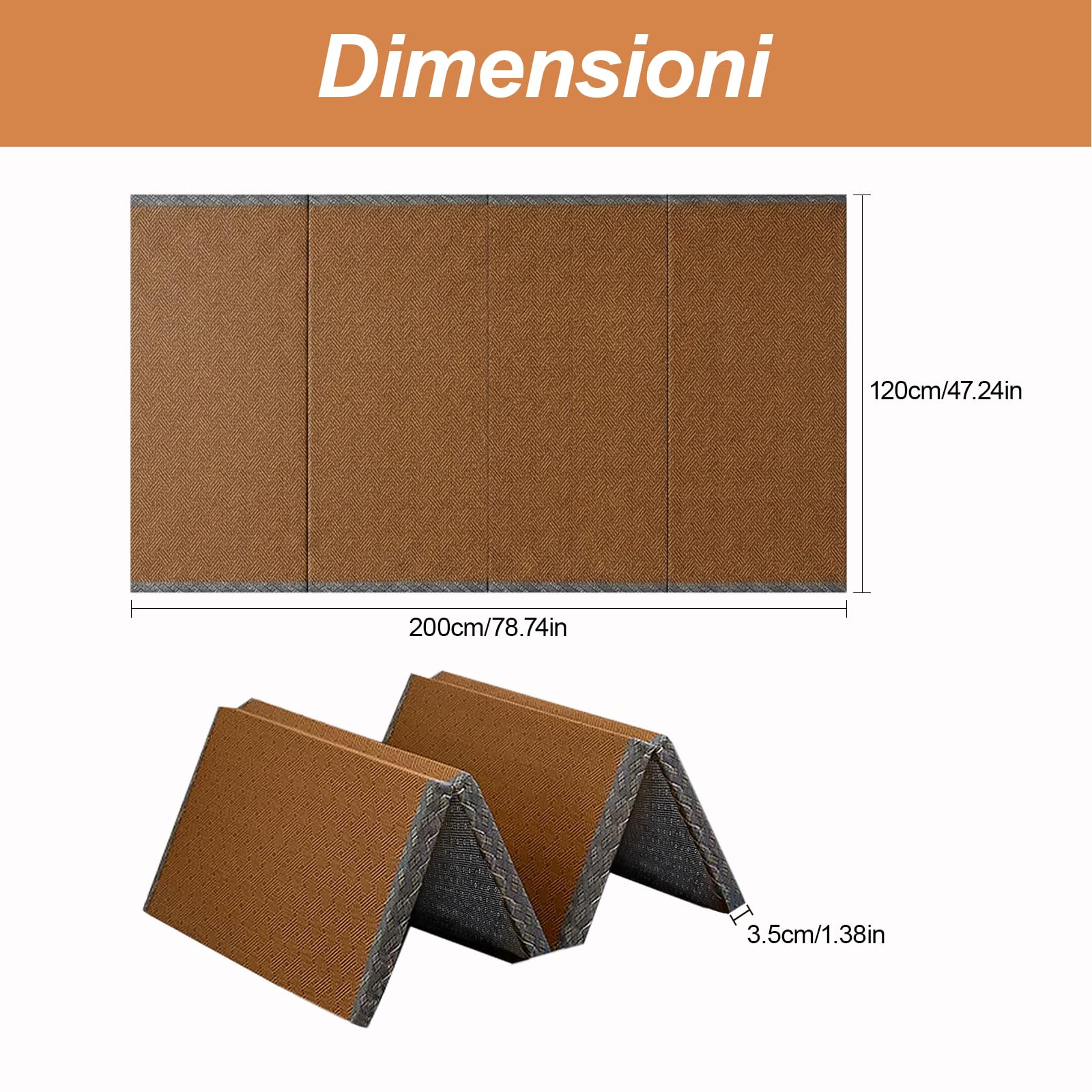 Tradizionale Giapponese Tatami Futon Materasso, Tappetino Giapponese Futon in Fibra di Cocco per Dormire, Meditazione, Yoga, Zen, 120×200×3.5cm