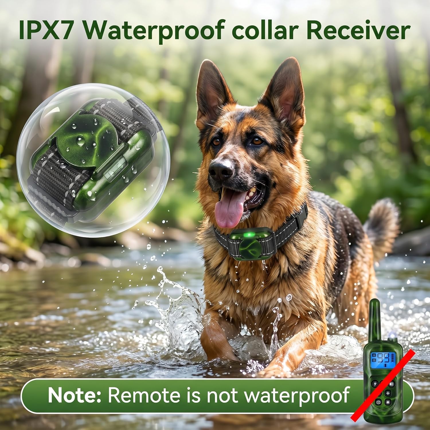 Shock Collar for Small Dogs，Tiniest and Lightest Dog Training Collar with 2000ft Remote，Tailored Small Dog Shock Collar 5-15 Pounds，Beep，Vibration and Safe Shock，0-99-Level Precise Adjustment，Green