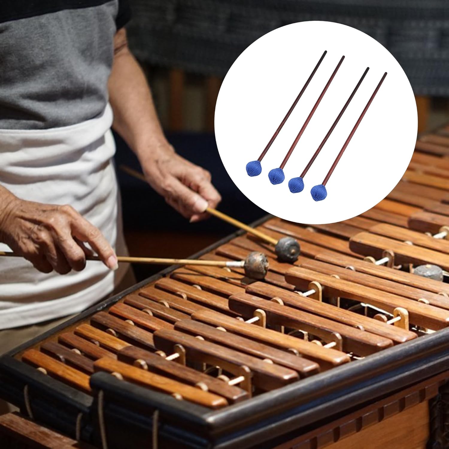 Mxfans Blue Hard Yarn Head Marimba Mallets 34mm 16.54 Inch for Practice Set of 2